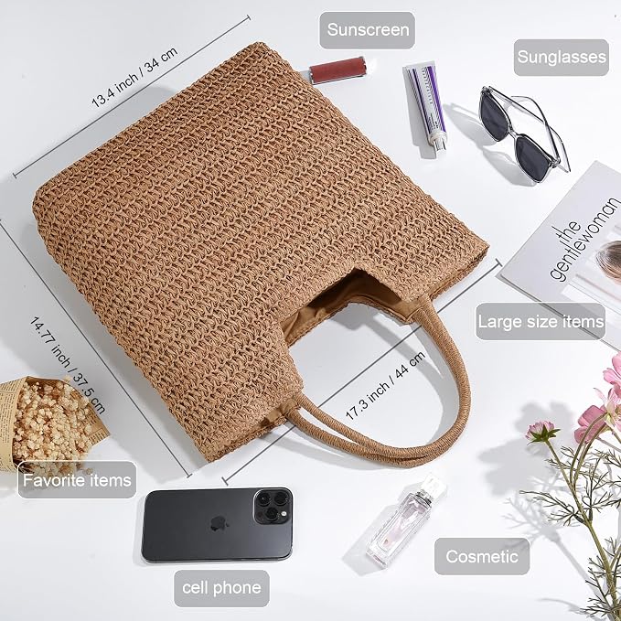 Straw Beach Bags for Women Woven Beach Tote Bag Casual Boho Large Shoulder