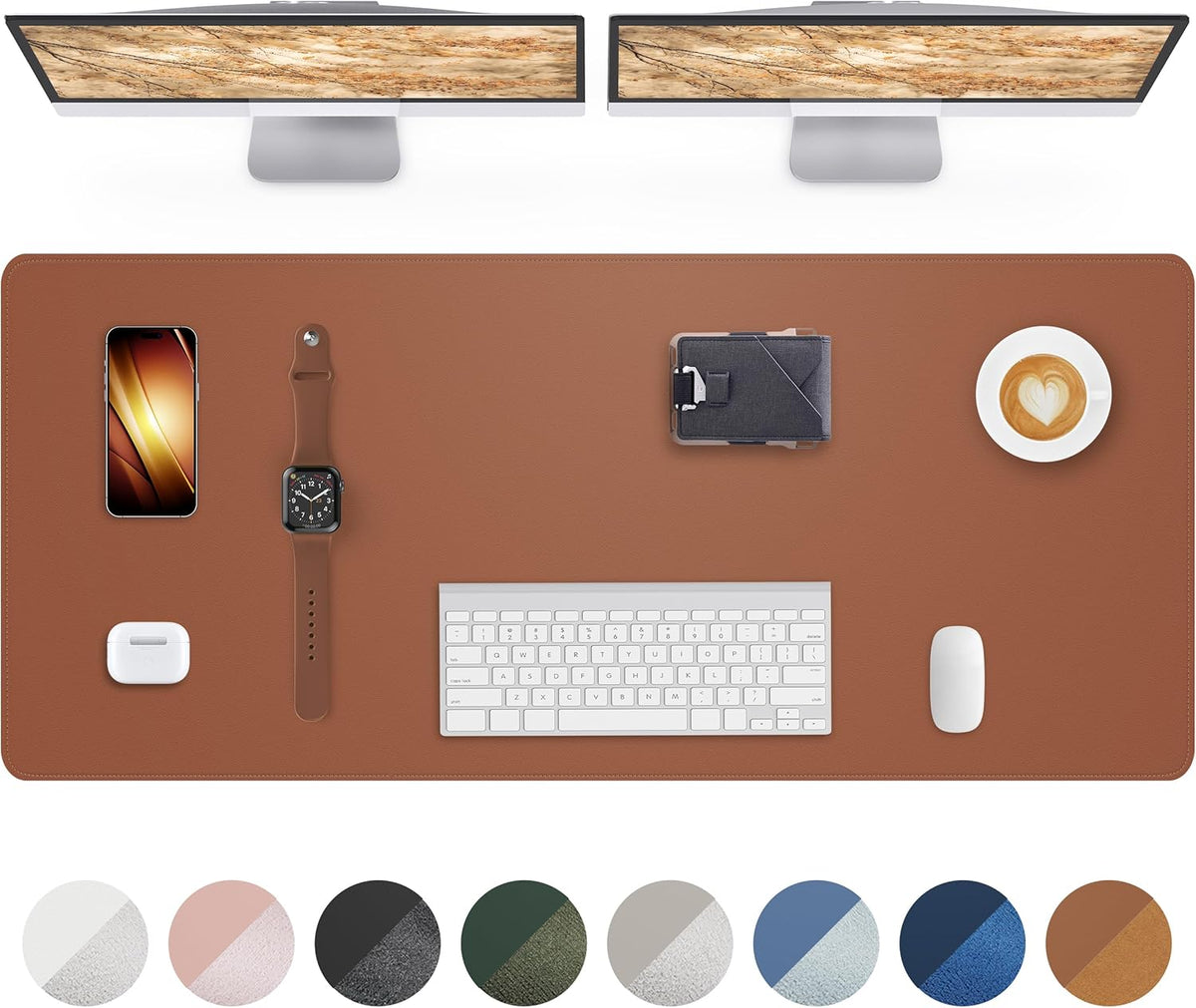 Leather Desk Pad Protector,55"x17" - Premium Desk Mat, Office Desk Mat, Large Mouse Pad,Non-Slip Desk Blotter,Waterproof Desk Writing Pad for Office and Home(Brown)