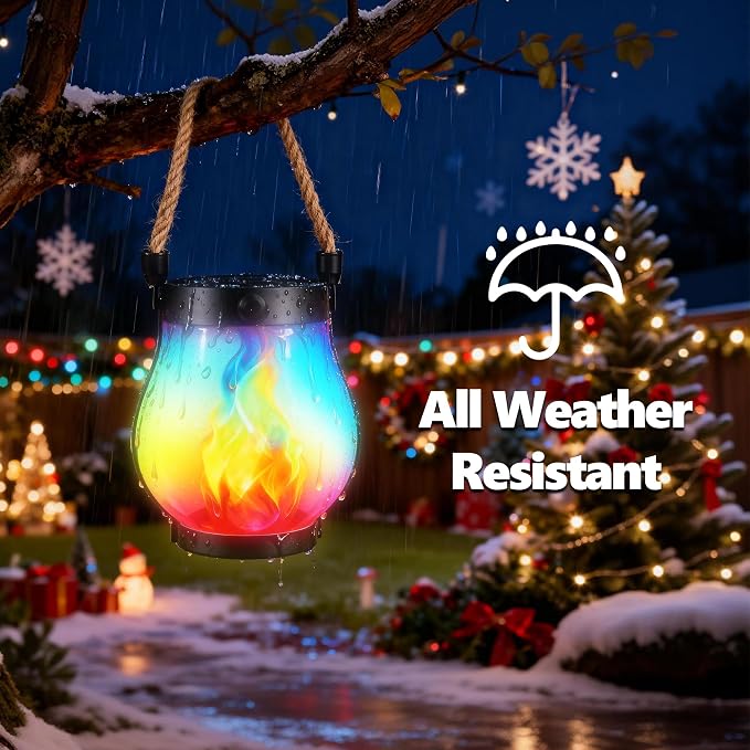 Christmas Solar Flame Lanterns Hanging Outdoor Waterproof