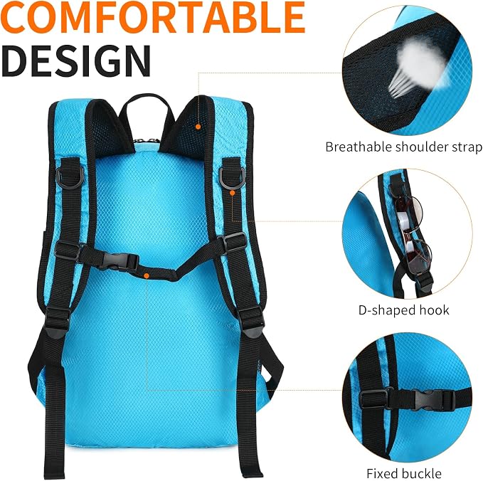 Small Hiking Daypack, 15L Waterproof Hiking Backpack Packable Lightweight