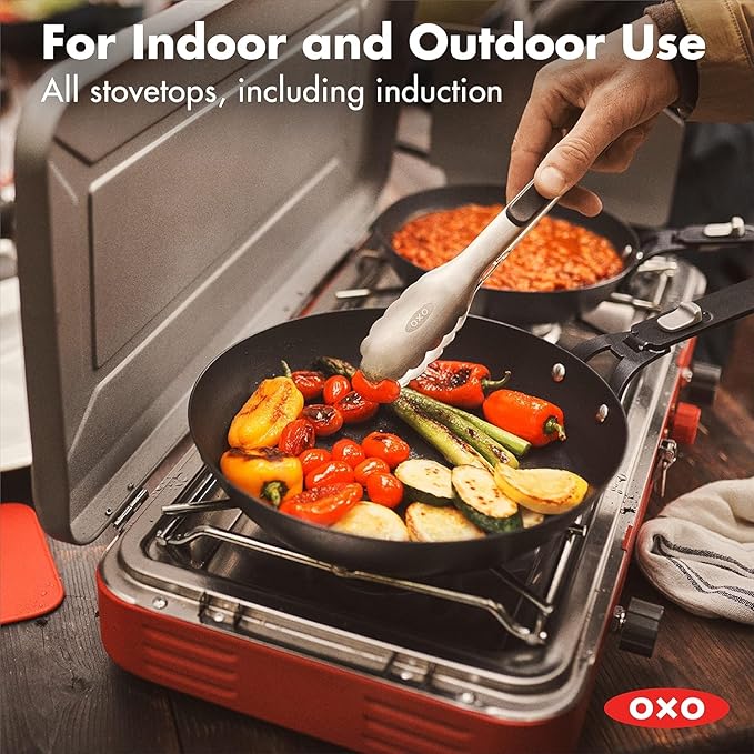 OXO Outdoor Pre-Seasoned Carbon Steel 10" Frying Pan Skillet, Detachable Handle