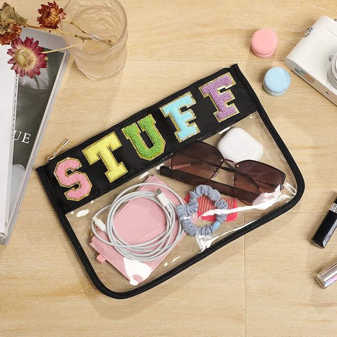 DYSHAYEN Chenille Letter Clear Zipper Pouch