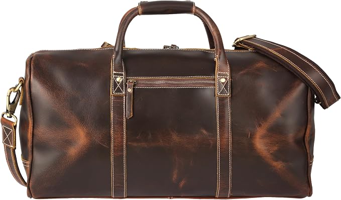 KomalC Leather Duffel Bags for Men and Women Full Grain Leather Travel