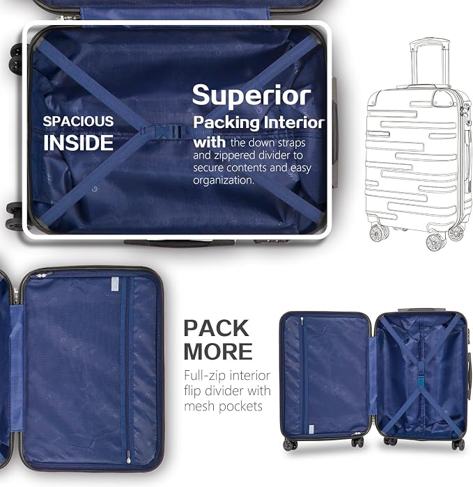 Coolife Luggage Expandable Suitcase 3 Piece Set