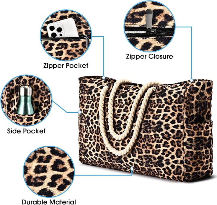 Becokan Beach Bags for Women Large Waterproof Beach Tote Bag Zipper Beach Bags