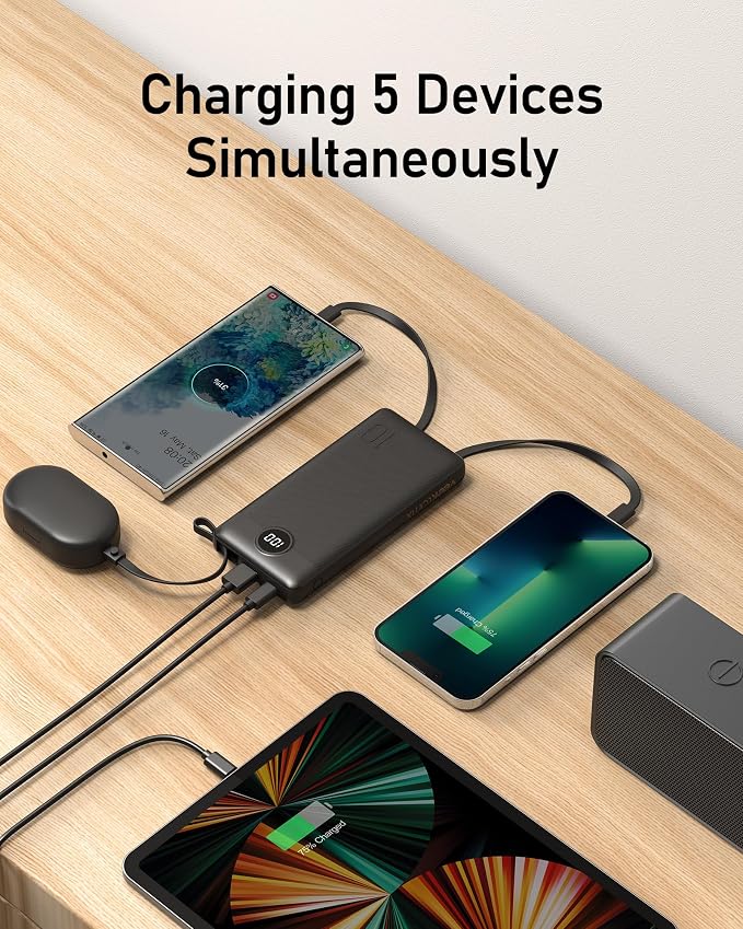 VEEKTOMX Portable Charger with Built-in Cables 10000mAh Power Bank