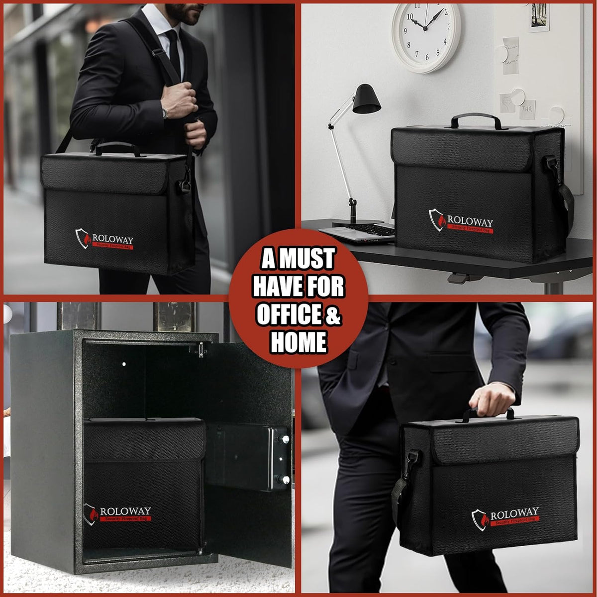 ROLOWAY Large Fireproof Bag 5200℉ Heat Insulated (17 x 12 x 5.8 inches), Fireproof Document Bag for Cash Safe and Document Safe