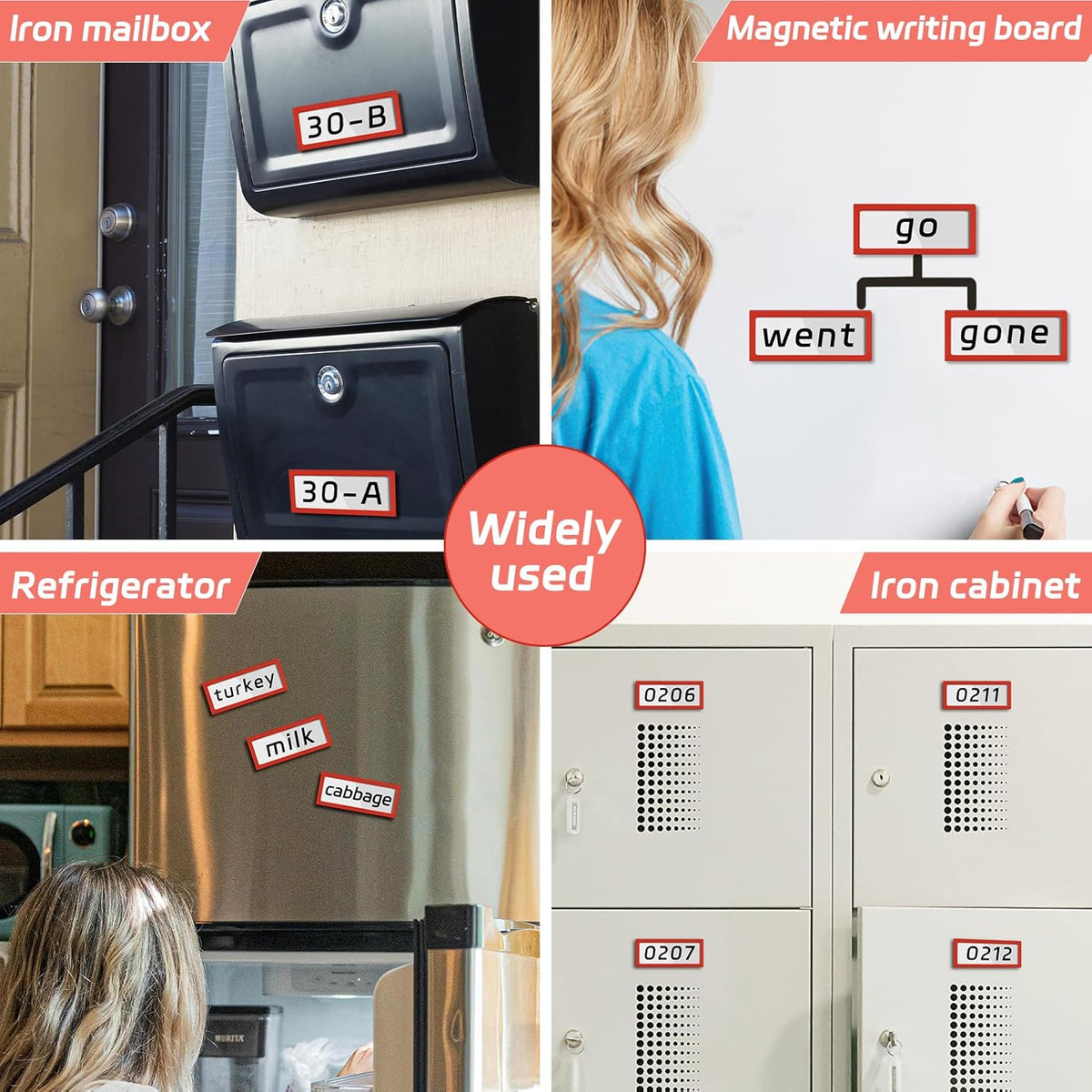 20Pcs Magnetic Plastic Label Holder 1.5x4 inch for Supermarket Store Price Tag Metal Shelf File Storage Cabinet Drawer Label Tag Resuable with 8 Color Chalk Makers, 20Pcs White Paper (Red)