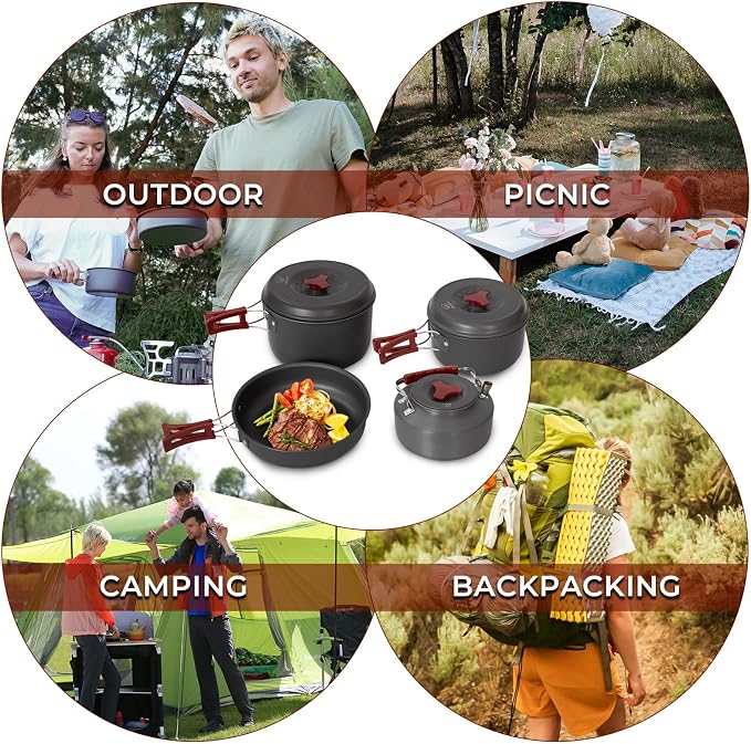 Bulin 24/13/11/8/4 PCS Camping Cookware Mess Kit Lightweight Backpacking