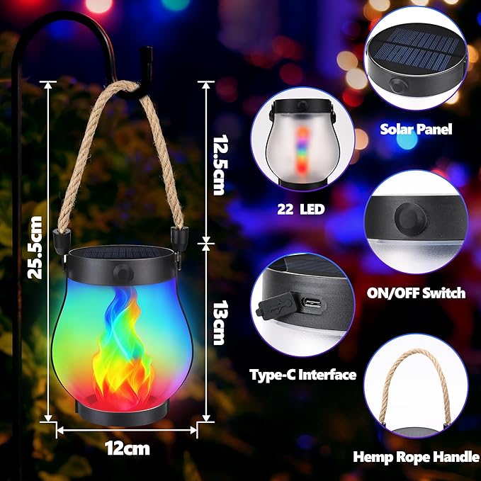 Christmas Solar Flame Lanterns Hanging Outdoor Waterproof