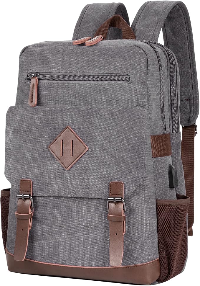 Modoker Vintage Backpack for Men Women, Canvas Bookpack Fits Most 15.6 Inches