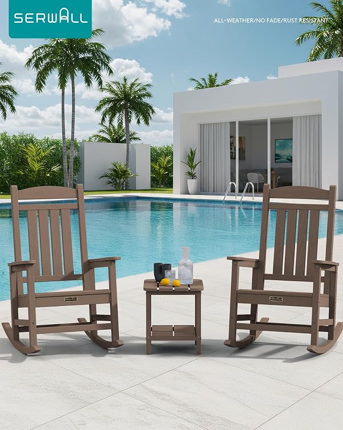 SERWALL Outdoor Rocking Chair, HDPE Patio Rocking Chair All-Weather Porch Rocker