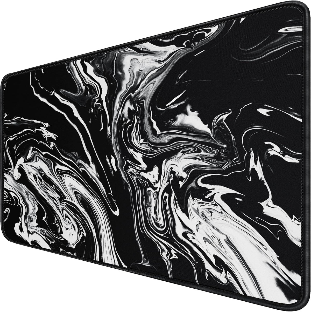 Large Extended Gaming Mouse Pad with Stitched Edges, Durable Non-Slip Natural Rubber Base, Waterproof Computer Keyboard Pad Mat for Esports Pros/Gamer/Desktop/Office/Home - Black White