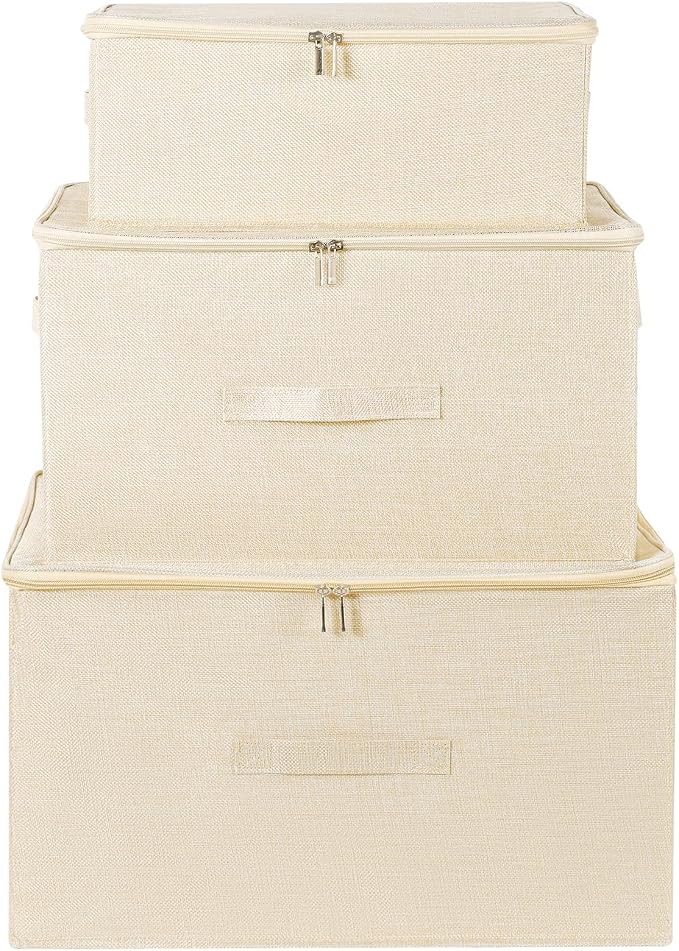 ANMINY 3PCS Storage Bins with Zipper Lids 13 Qt Lidded Fabric Storage Boxes