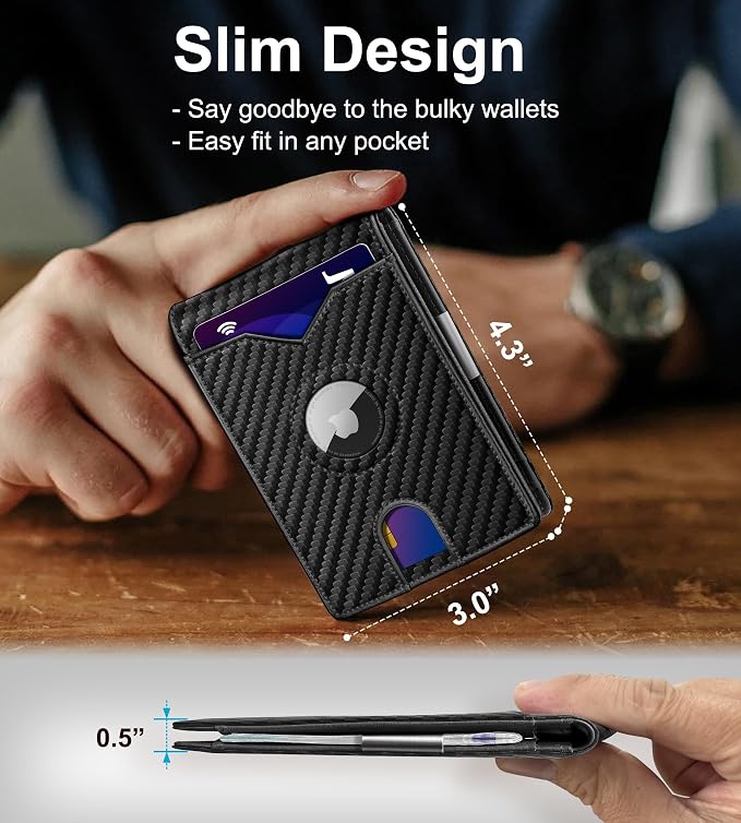 Airtag Wallet for Men, with Money Clip 11 Cards Slim Front Pocket Leather RFID