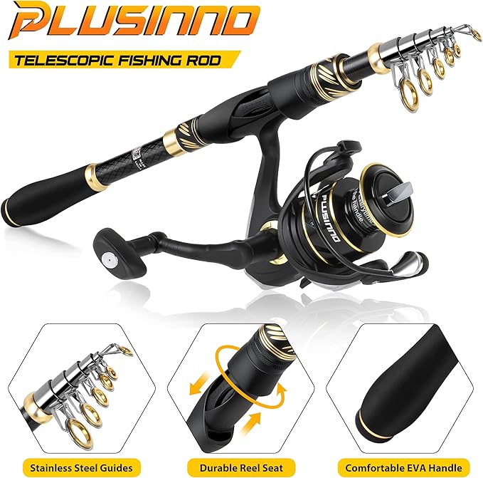 PLUSINNO Fishing Pole, Fishing Rod and Reel Combo, Telescopic Fishing Rod Kit