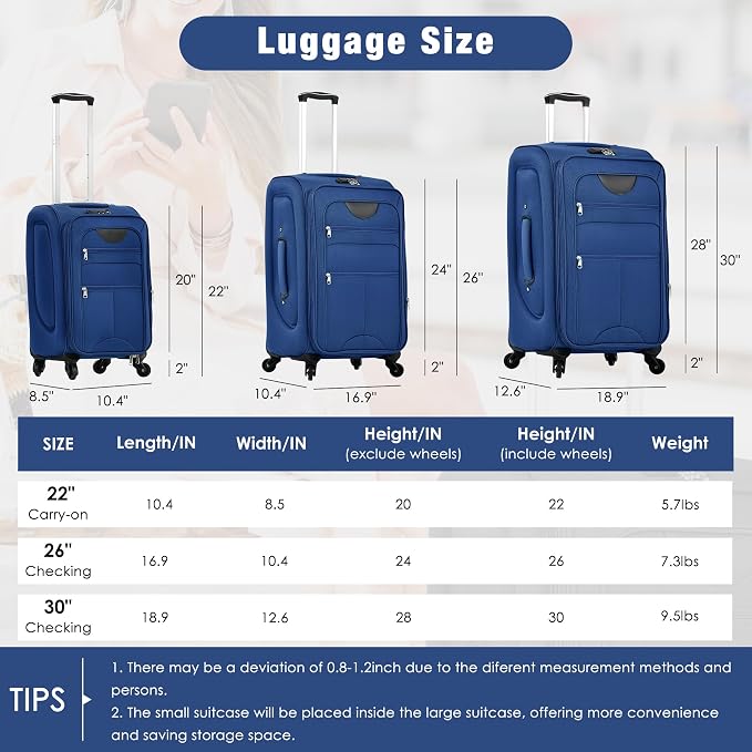 Merax Softside Luggage Set Softshell Lightweight 3 Piece Spinner Suitcase