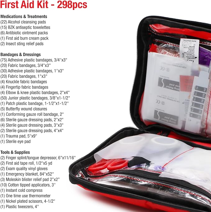 DMI 298-Piece Complete Emergency First Aid Kit, Treats Pain, Scrapes & Burns