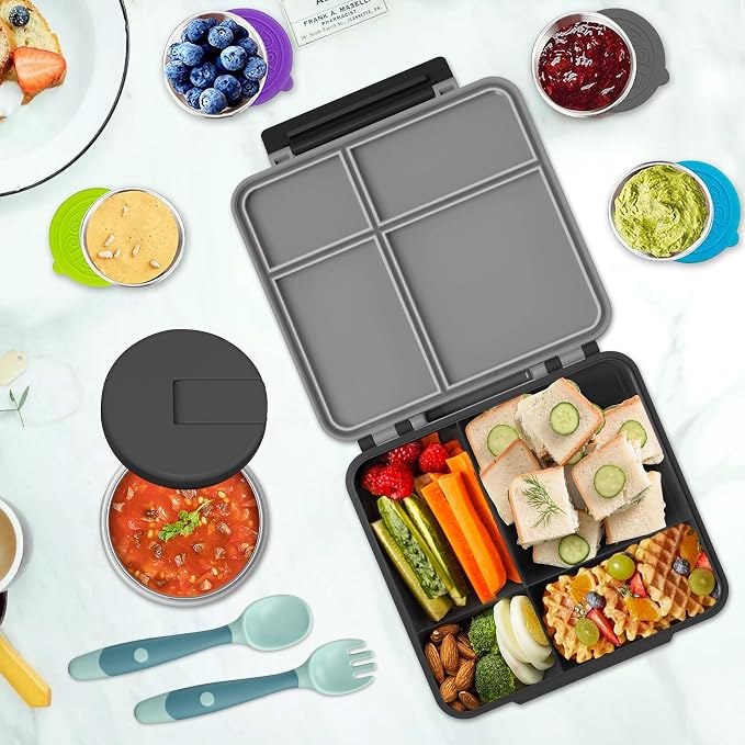 Kids Bento Lunch Box with 8oz Soup Thermo, Kids Leakproof Lunch Food Containers