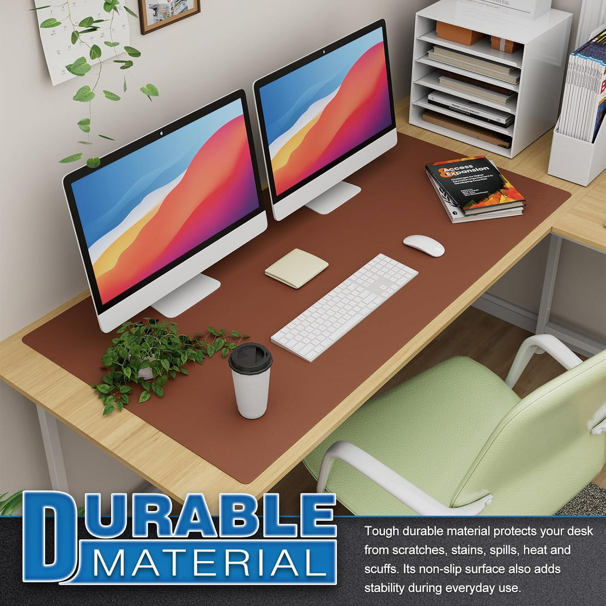 K KNODEL Large Office Leather Desk Mat, Mouse and Keyboard Pad, Computer and Laptop Mat, Desktop Protector and Cover, Writing Pad and Blotter (47.2"x23.6", Brown)