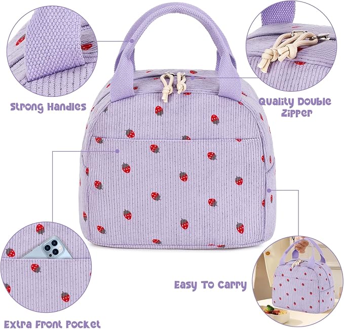 Bluboon Lunch Bag for Women Men Cute Corduroy Lunch Tote Bags Reusable