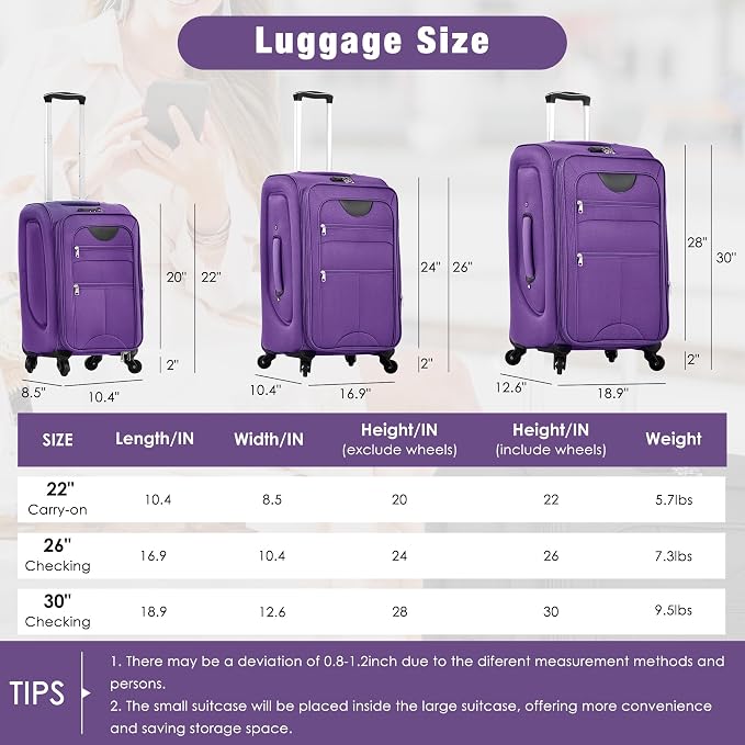 Merax Softside Luggage Set Softshell Lightweight 3 Piece Spinner Suitcase