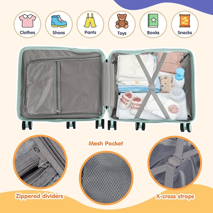 Kids Ride-On Luggage, Foldable Pedal, Hidden Cup Holder & Combination Lock