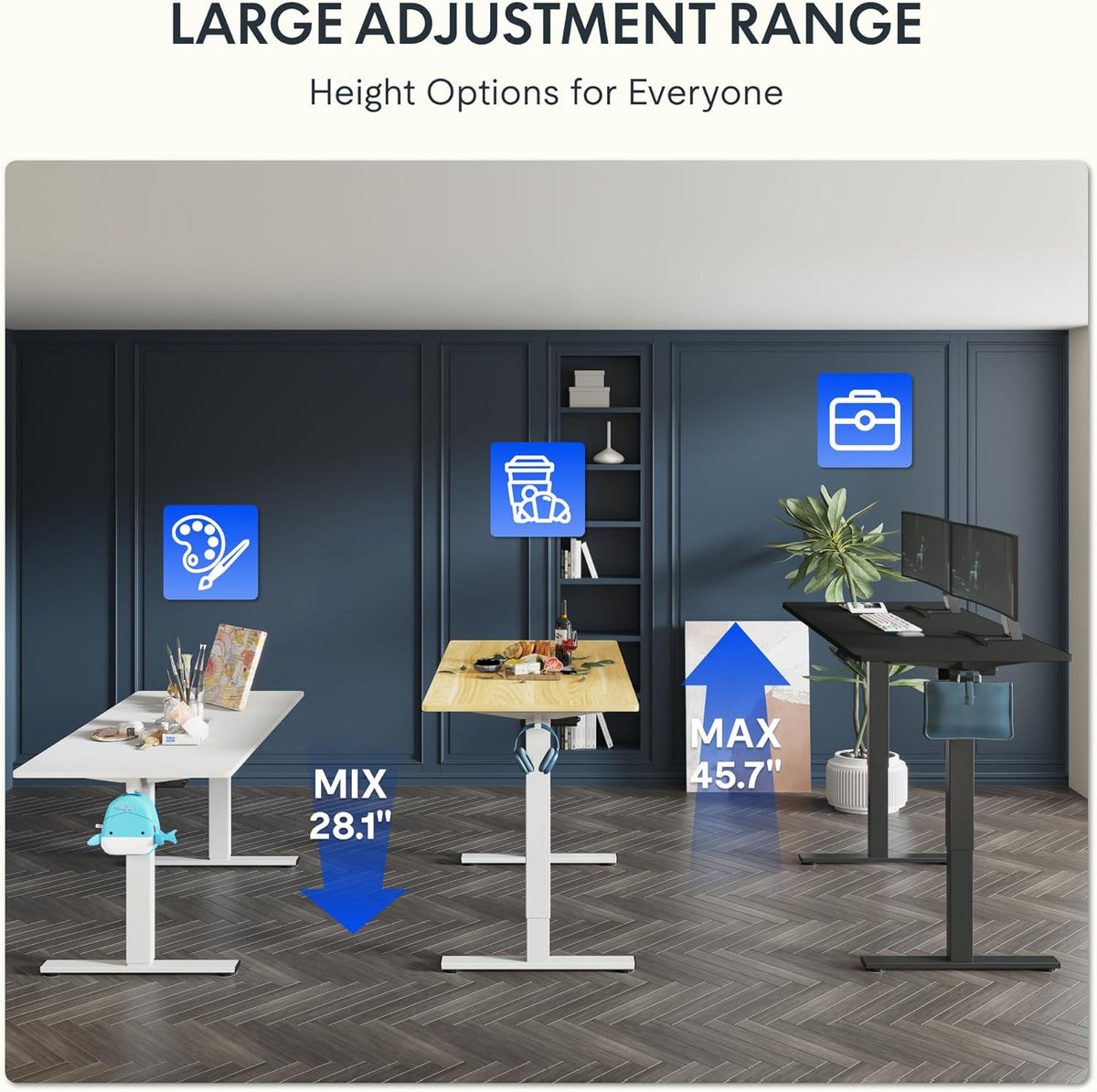 FLEXISPOT One-Piece Electric Standing Desk, 48 x 24 Inches Adjustable Desk with Seamless Desktop, Memory Controller Height Adjustment (White Frame + Maple Desktop, 2 Packages)