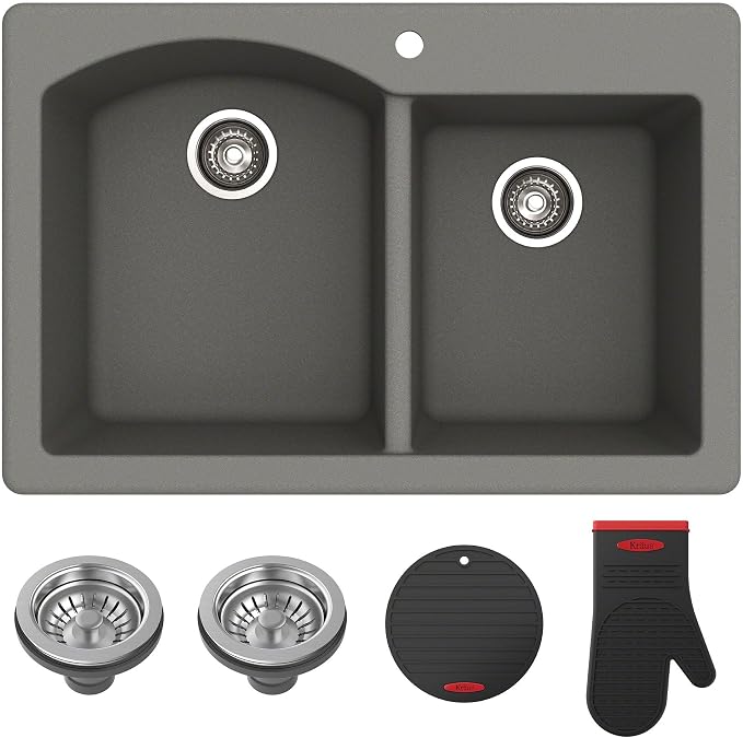 KRAUS Forteza 33-inch Drop In/Undermount 60/40 Double Bowl Granite Kitchen Sink