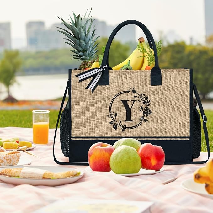 TOPDesign Personalized Initial Canvas Tote Bag,