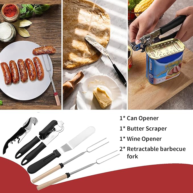 Portable Camping Kitchen Utensil Set-27 Piece Cookware Kit, Stainless Steel