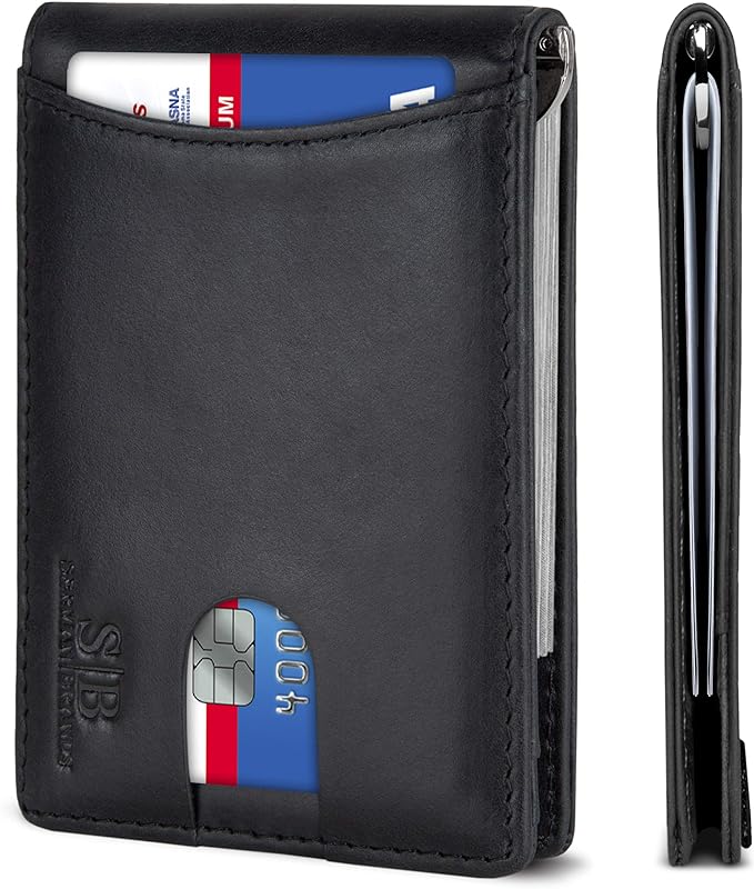 SERMAN BRANDS RFID Blocking Slim Bifold Genuine Leather Minimalist Front Pocket