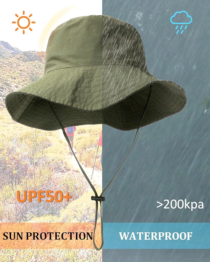 Water-Resistant Sun UPF 50+ Bucket Hat Protection Packable Brimmed Boonie