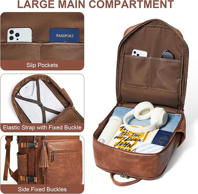 Shrrie Laptop Backpack for Women, Vegan Leather Backpack Work Computer