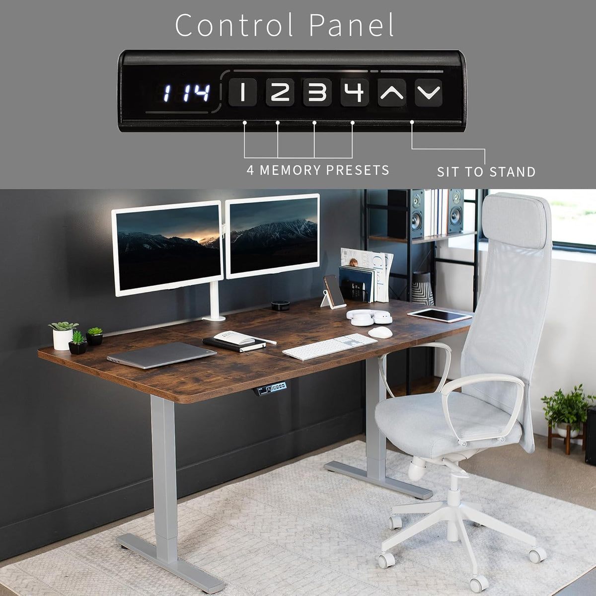 VIVO Electric 71 x 36 in Rustic Standing Desk, Memory Height Adjustment, 1B Series, Vintage Brown Top Gray Frame, DESK-KIT-1G7N-36