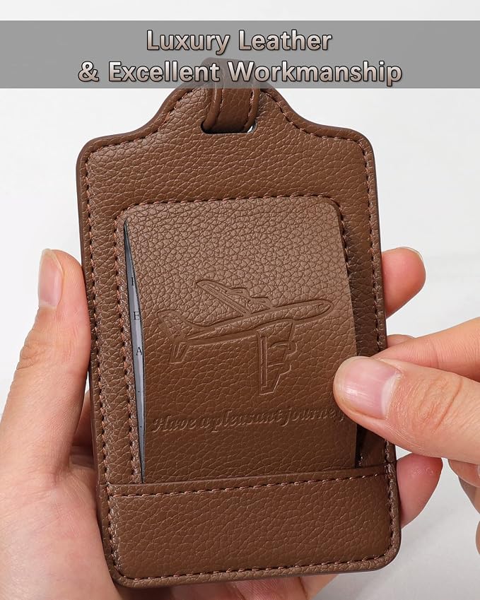 Teskyer Luggage Tags, 3 Pack Premium PU Leather Luggage Tags
