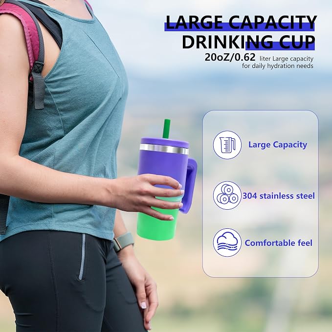 2PCS 20-OZ Insulated Water Bottle,Insulated Stainless Steel Tumbler,Reusable Cold Drink Thermos,BPA-Free, Double-Wall Stainless Steel Water Bottle (Purple Green Gradients, 20, Fluid Ounces)