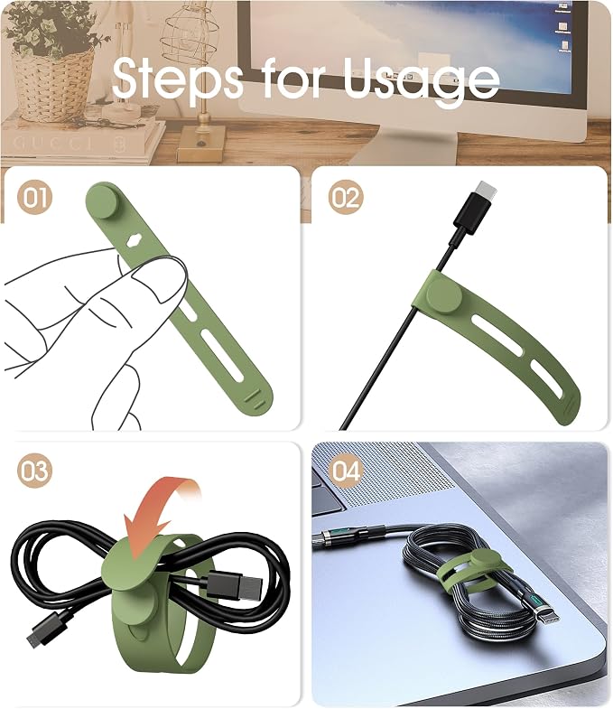 40Pcs Nearockle Reusable Cable Ties, Adjustable Silicone Cord Organizer Small