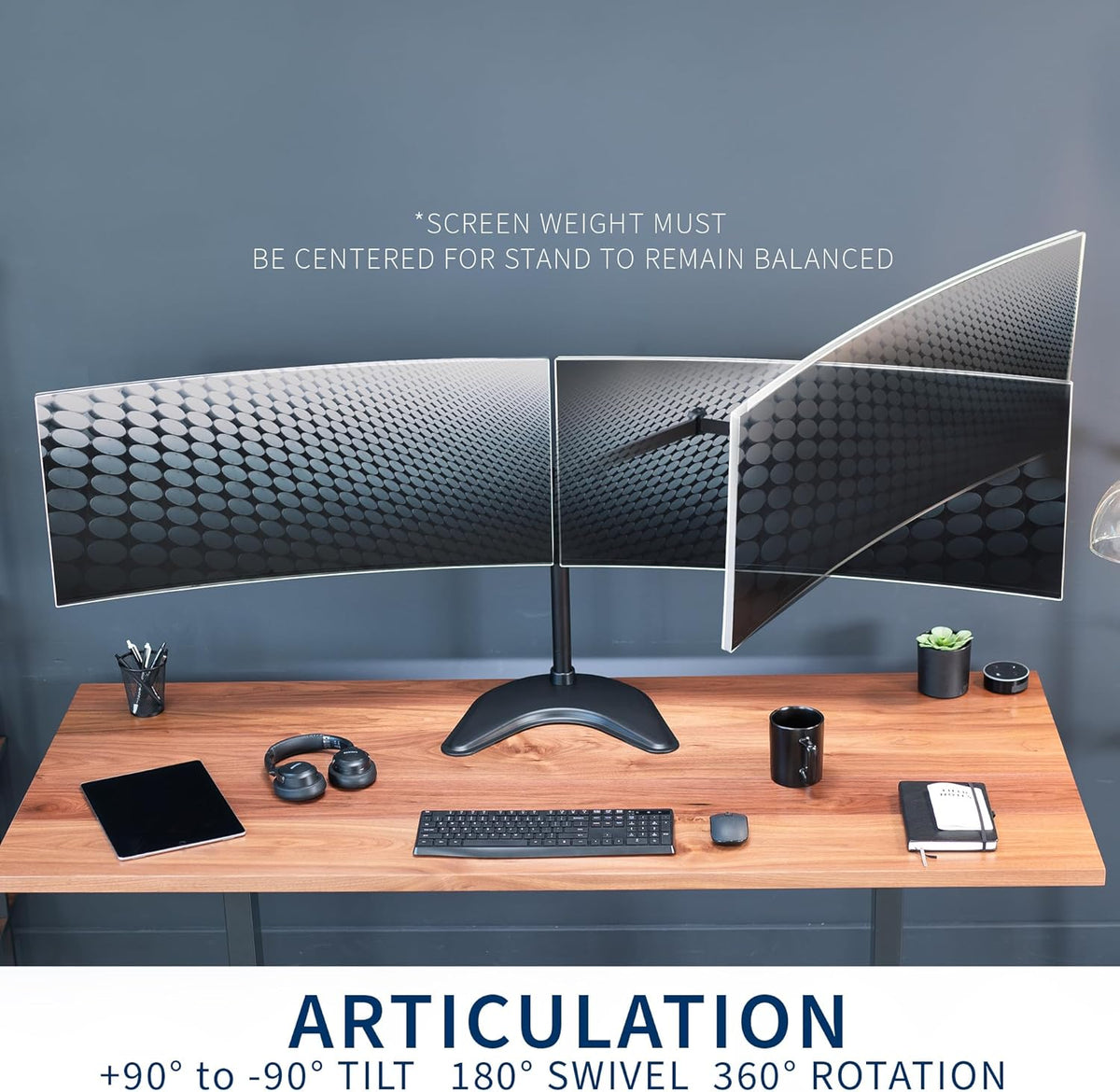 VIVO Dual Ultrawide Monitor Mount, Free-Standing Desk Stand for 2 Screens up to 38 Inches, Heavy-Duty Adjustable Arms, Max VESA 100x100mm, Black, STAND-V038F