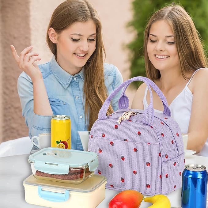 Bluboon Lunch Bag for Women Men Cute Corduroy Lunch Tote Bags Reusable