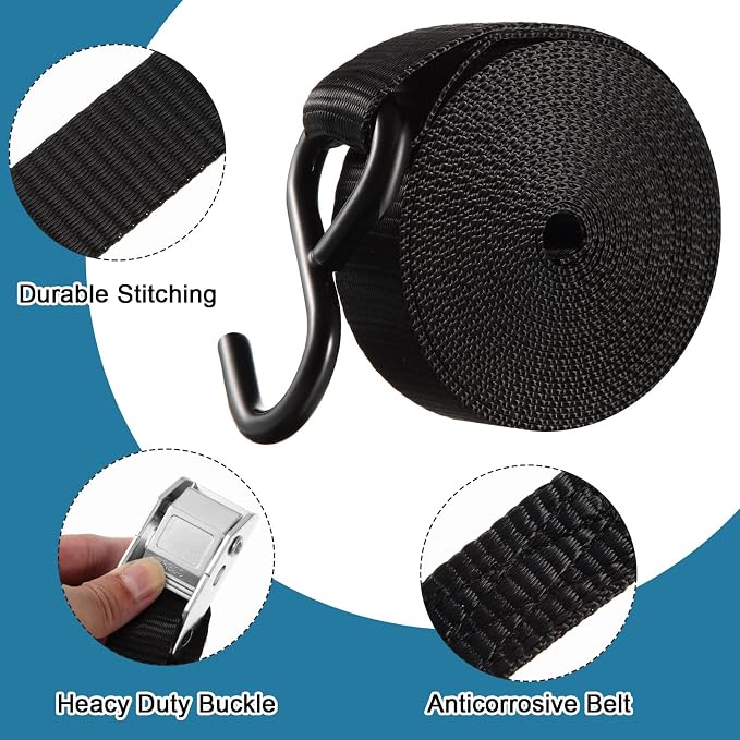 16 Pcs Cambuckle Tie Down Straps 1763lbs Break Strength Securing Straps 1'' x