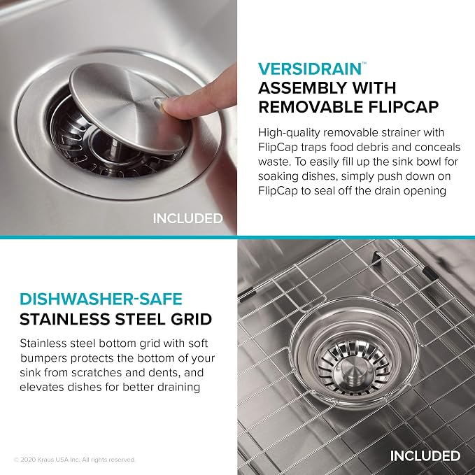KRAUS Dex 33-inch Undermount 16 Gauge Stainless Steel Single Bowl Kitchen Sink