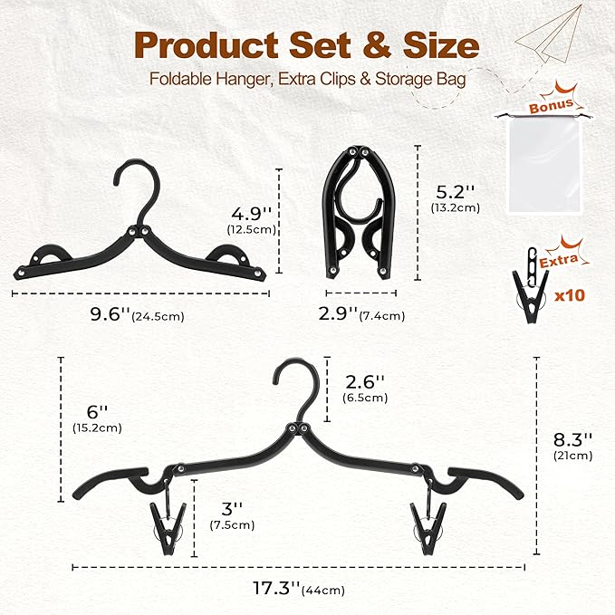HOUSE DAY Foldable Travel Hangers 10 Pack w/10 Clips, Cruise Essentials 2025