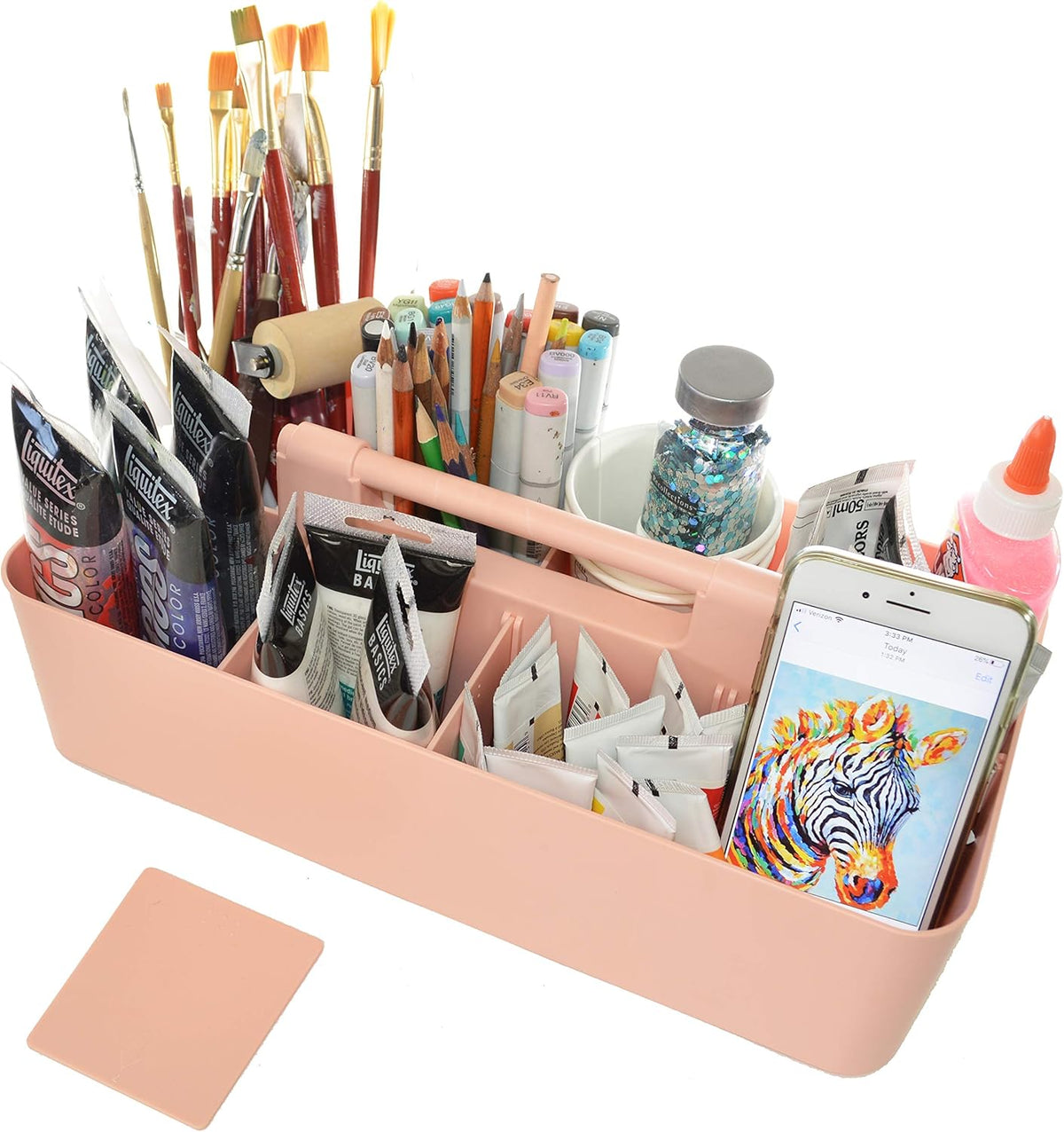 Portable Caddy Organizer - Stackable Plastic Caddy with Handle | Desk, Makeup, Dorm Caddy, Classroom Art Organizers (Made In Usa) (Mint/Pink/Lavender/Ivory)