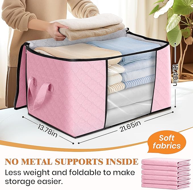 Fab totes 4 Pack Clothes Storage, Foldable Thick Fabric Blanket Storage Bags