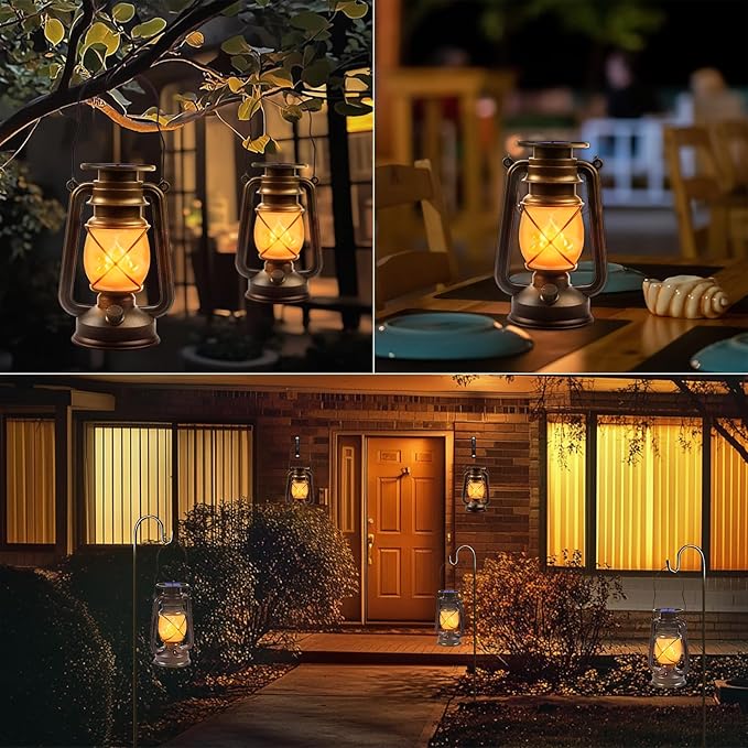 Solar Lanterns Outdoor Waterproof, 2 Pack Bronze Vintage Lanterns