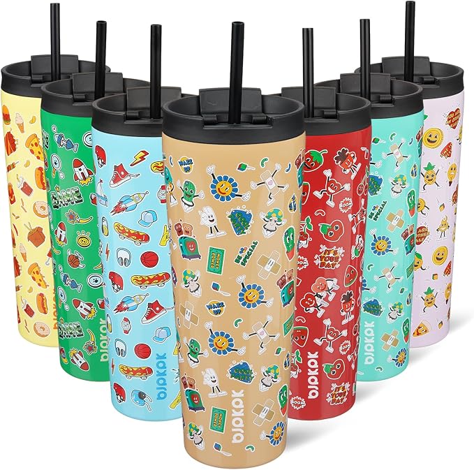 BJPKPK 26oz Tumbler With lid And Straw Stainless Steel Travel Coffee Mug Insulated Tumblers Cups,Spring Party Brown