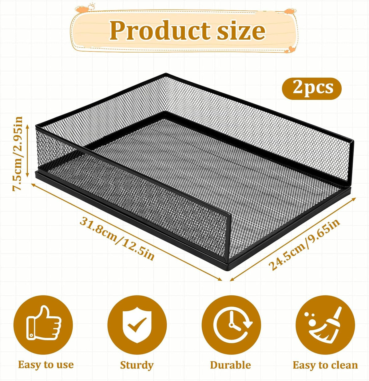 Magazine File Holder, 2 Pack Desk Organizer and Accessories, Metal Paper Tray Office Document Organizer Wire Mesh Letter Trays Stackable Desk File Storage Basket, Black