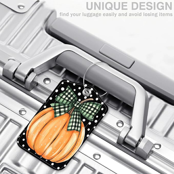 2 Pcs Pumpkin with Checkered Bow Luggage Tags