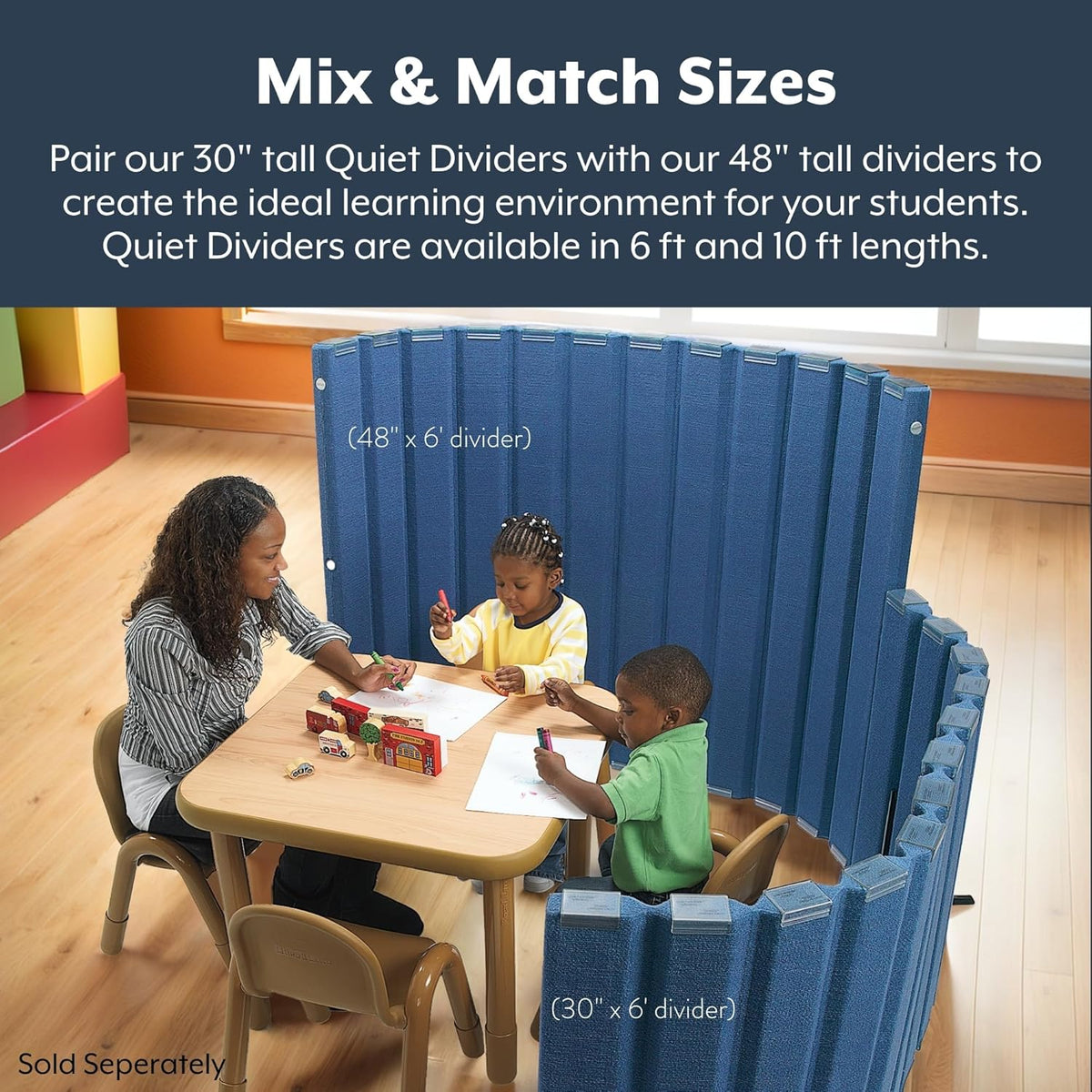 Children’s Factory 48" x 6' Quiet Divider With Sound Dampening Panels, Freestanding Room Divider Wall, Blueberry